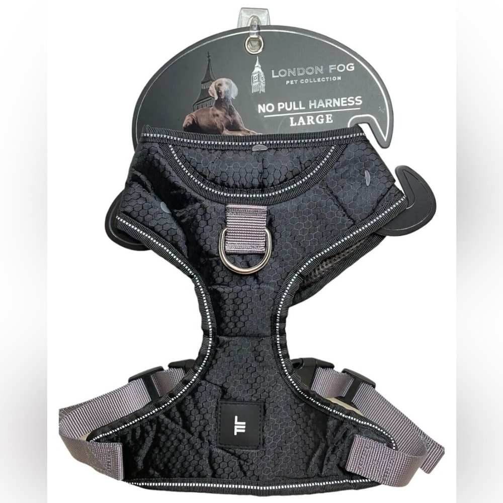 London Fog Pet Collection Designer Dog Harness Gray/Black size Large (30 lbs.)